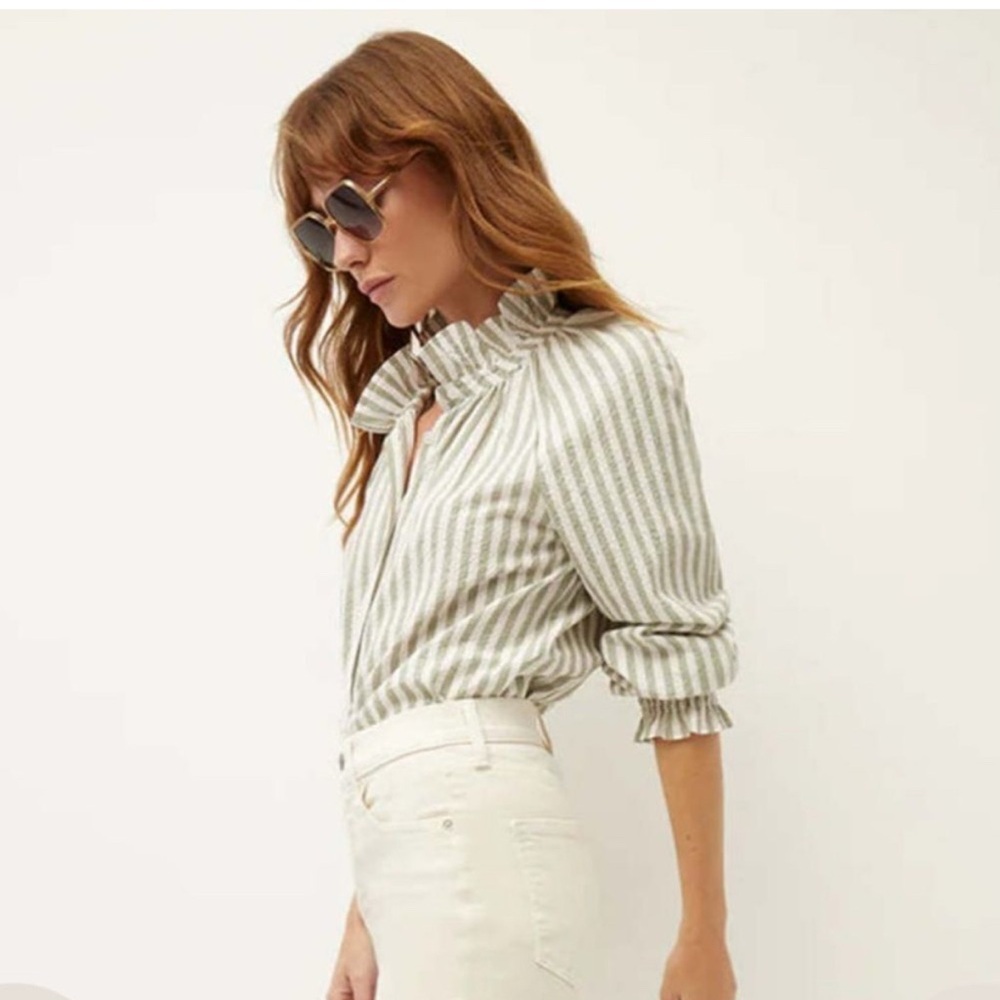 Veronica Beard NWT | Callisto Blouse in Sage/Cream, size 2